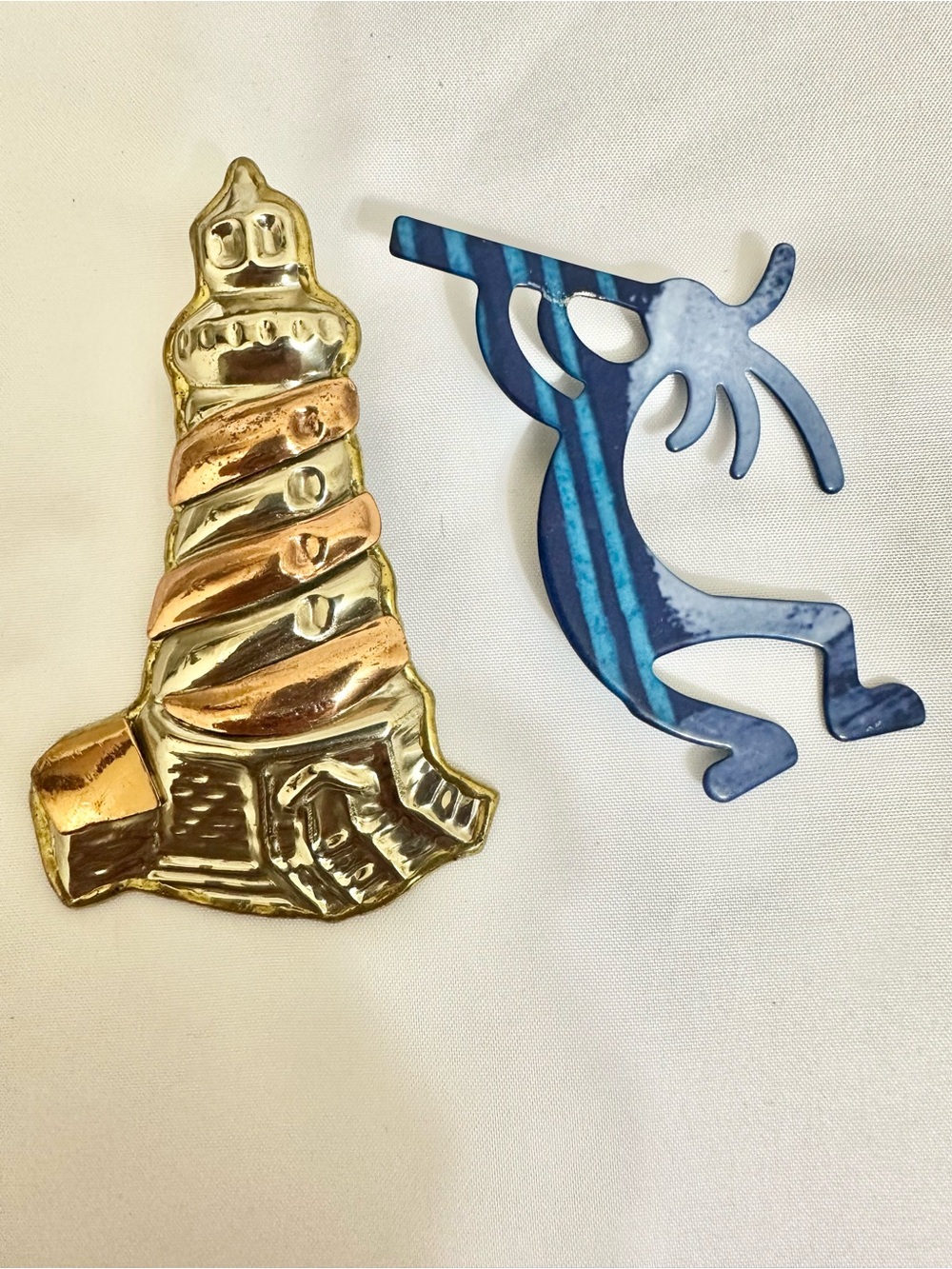 Blue Kokopelli & Brass Lighthouse Brooch Lot